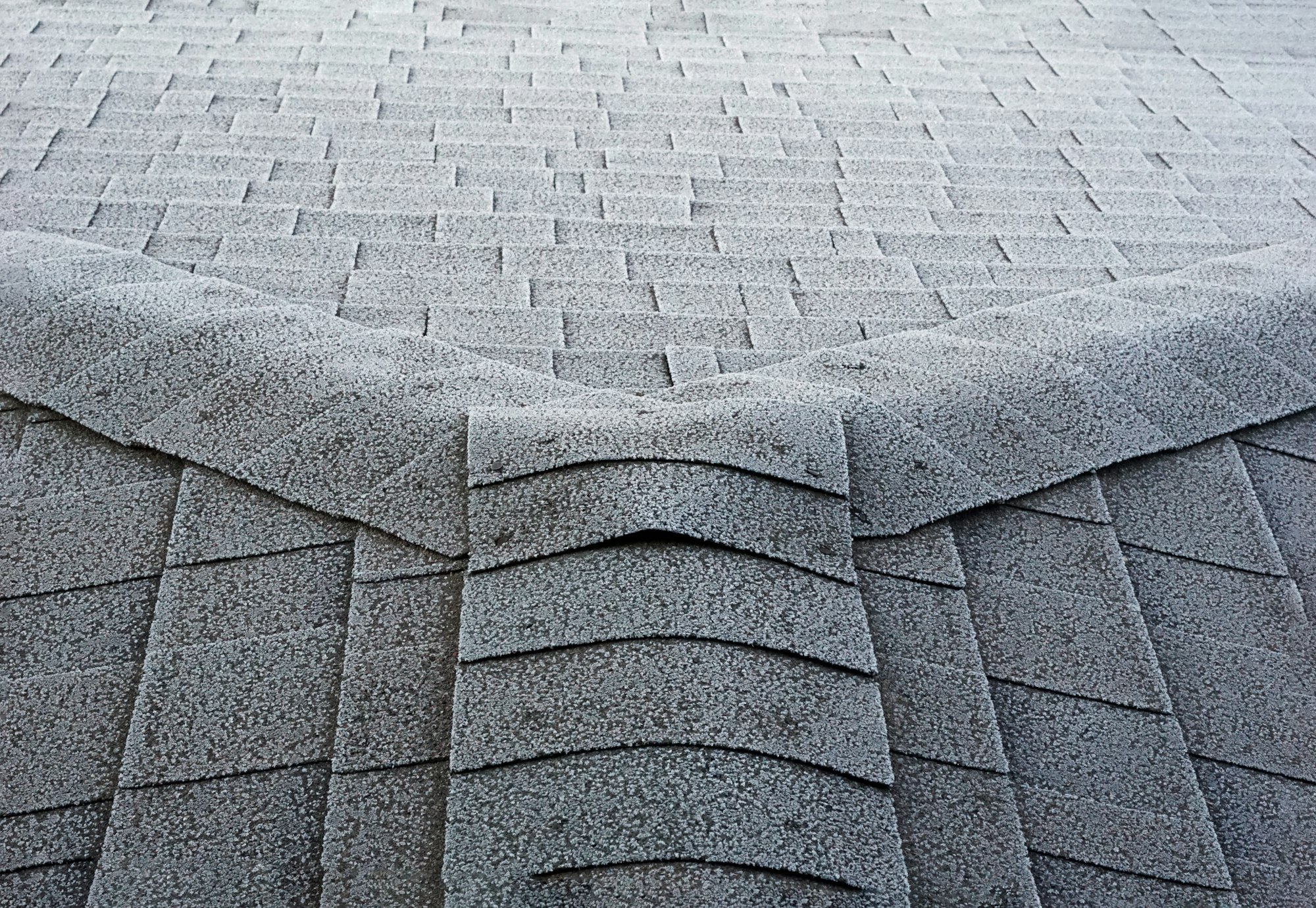 Frost on roof shingles.