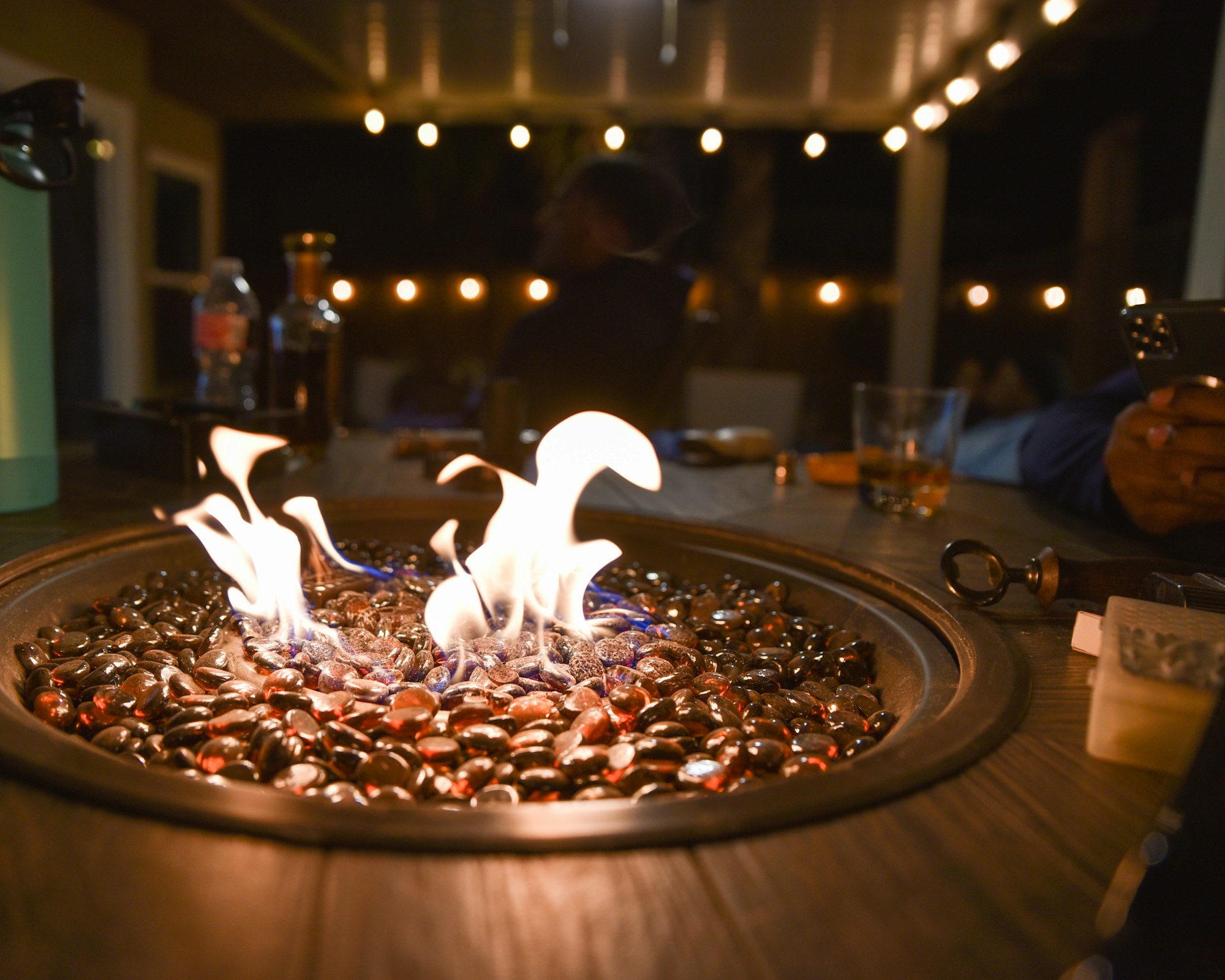 Outdoor Party scenes with a tabletop fire pit