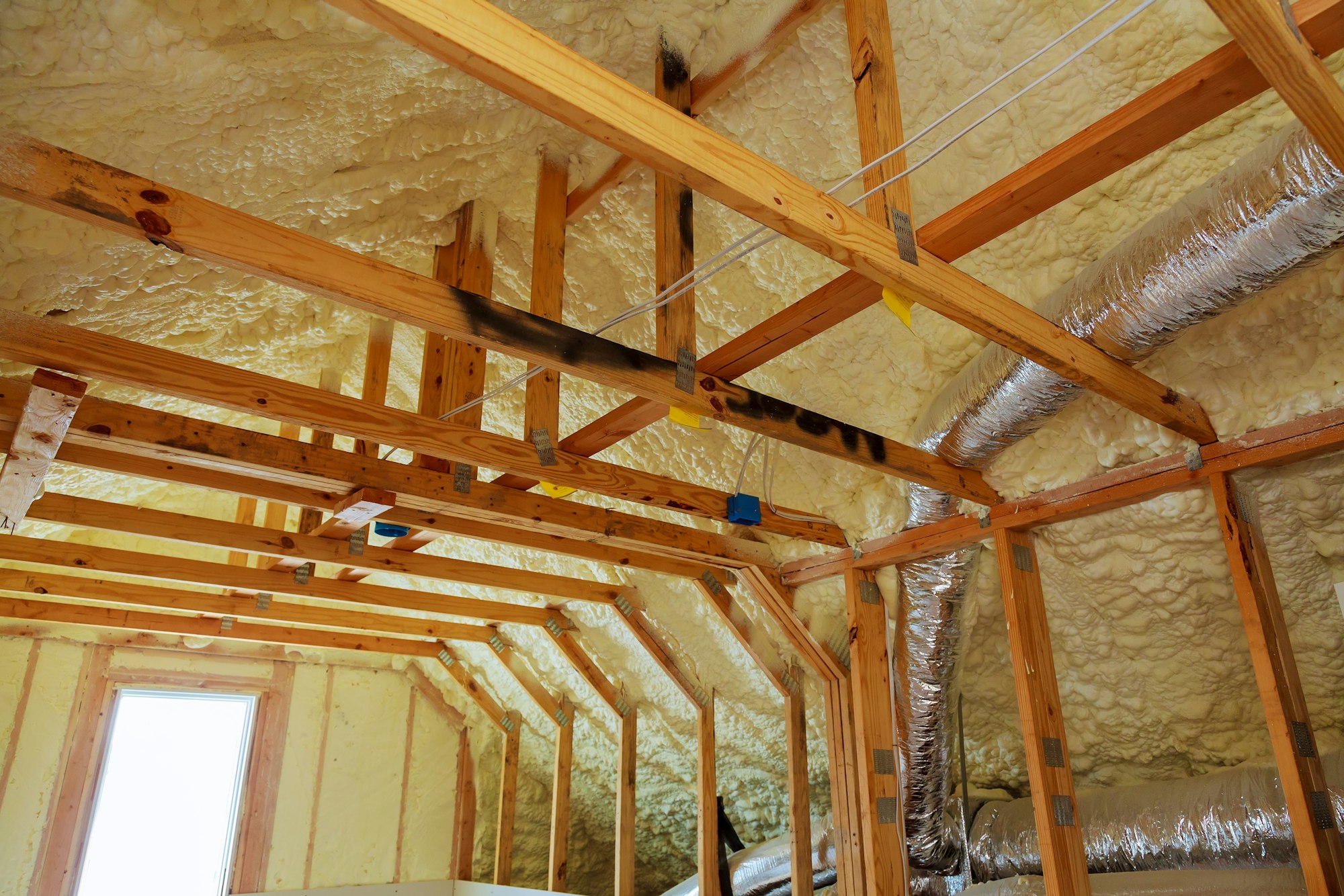 thermal and hidro insulation Inside wall insulation in wooden house, building under construction